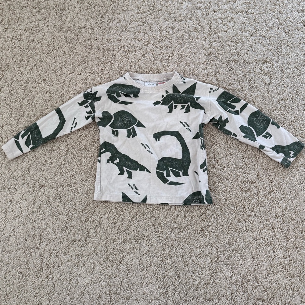 Zara Kids Green Dinosaur Long Sleeve Tee
